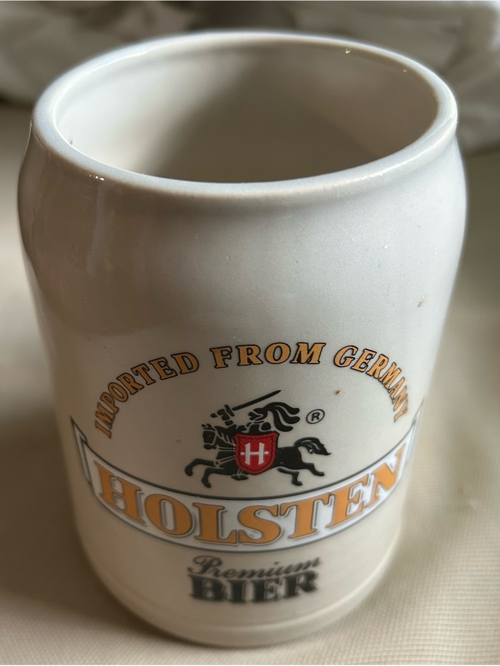 Holsten White Ceramic Beer Stein - Classic Holsten Premium Bier